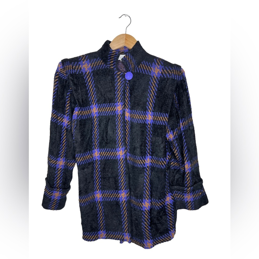 St. John Sportswear Vintage Plaid Cardigan Knit Sweater Size Small